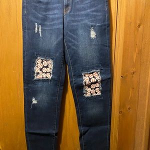 Brand new jeans with baseball patches